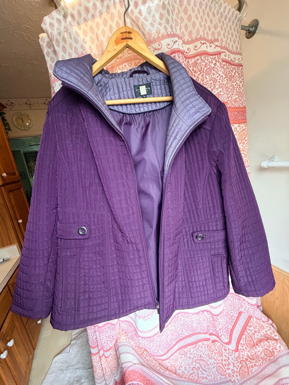Gallery Quilted Purple Puffer Jacket with Contrast Collar